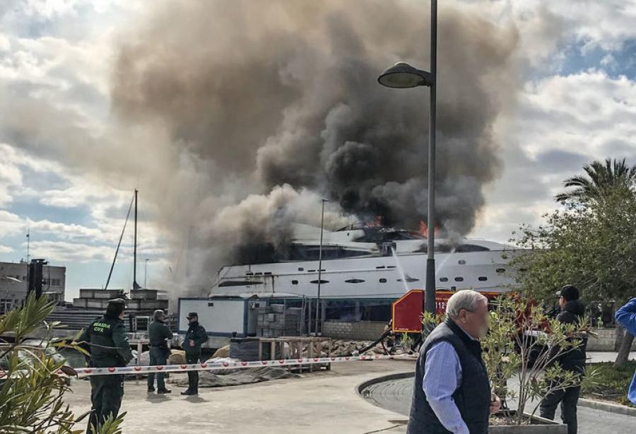 superyacht on fire