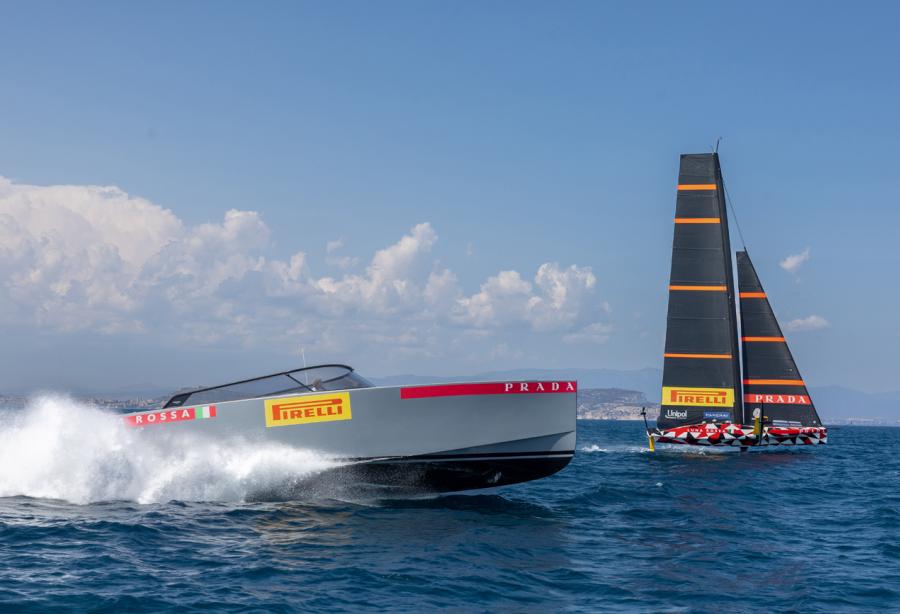 The Italian yacht of Team Luna Rossa shown in action during the