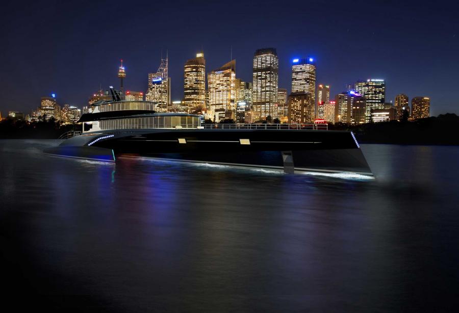 Blue Coast Yachts unveils 60m Power Trimaran Yacht Harbour