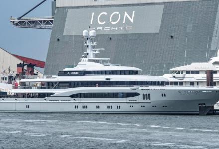 74m Lürssen Global undergoing refit at Icon Yachts