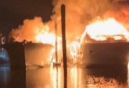 Two yachts destroyed by fire leaking fuel in New Jersey