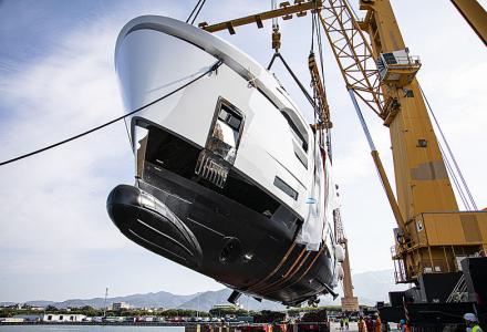 New launch: the first Baglietto 37m yacht DOM123 hits the water