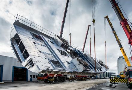 Important Hull Turning for Royal Huisman’s 46m Project 405