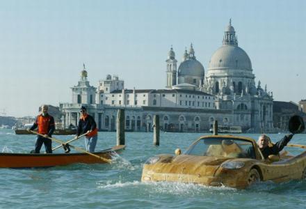 Floating wooden Ferrari makes waves in Venice