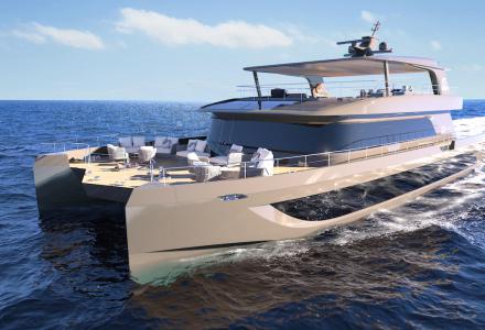 VisionF Yachts Reveals Interiors of New 30.7m Aluminum Catamaran