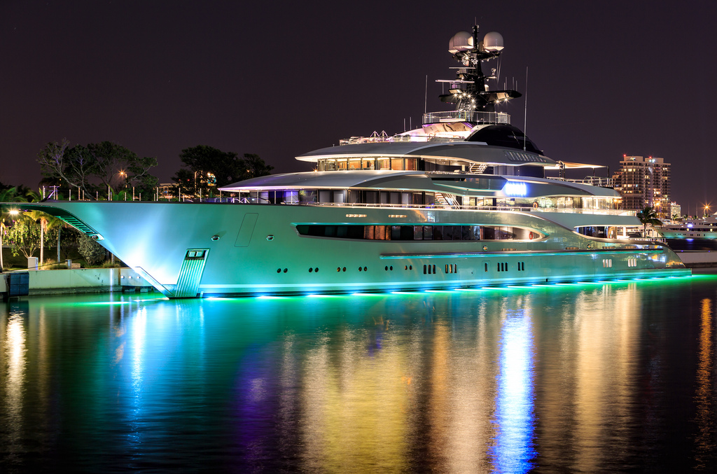 yacht in miami at night