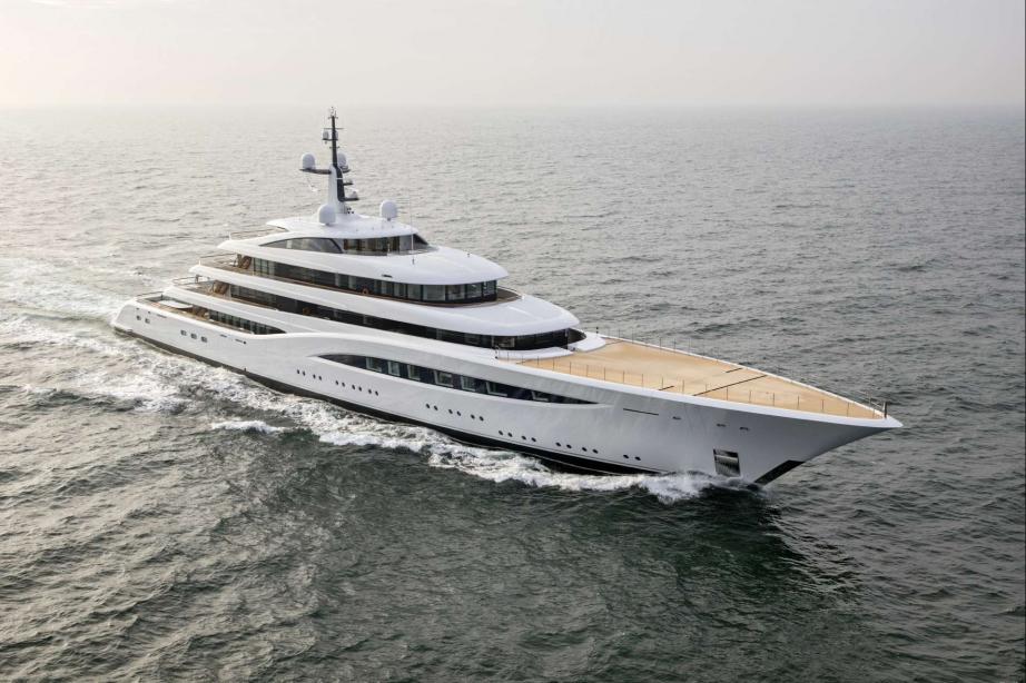 Aerial view of 101.5 metre long motor yacht SYMPHONY, built by the Dutch  shipyard Feadship and