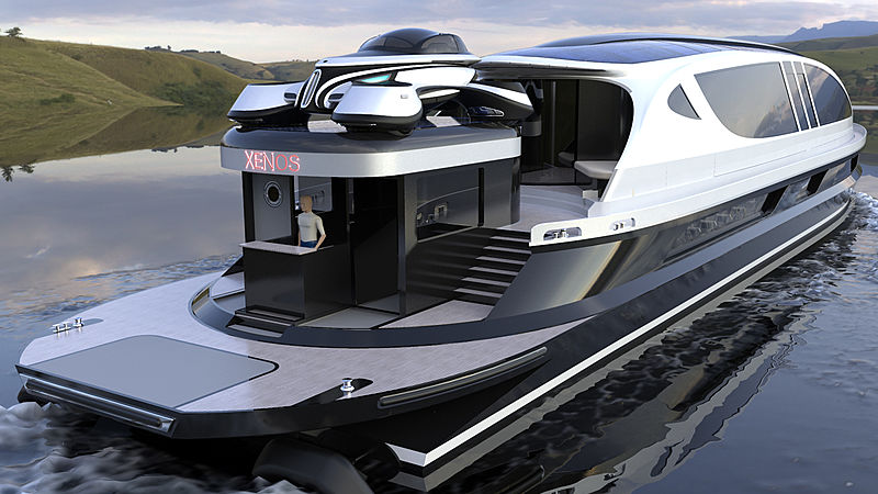 New Design Concept High Speed 40m Yacht Xenos With Bugatti Supercar Yacht Harbour