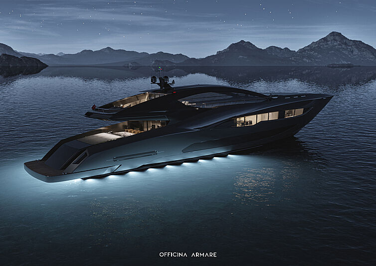 The allblack 43m sporty superyacht concept BadGal by Officina Armare