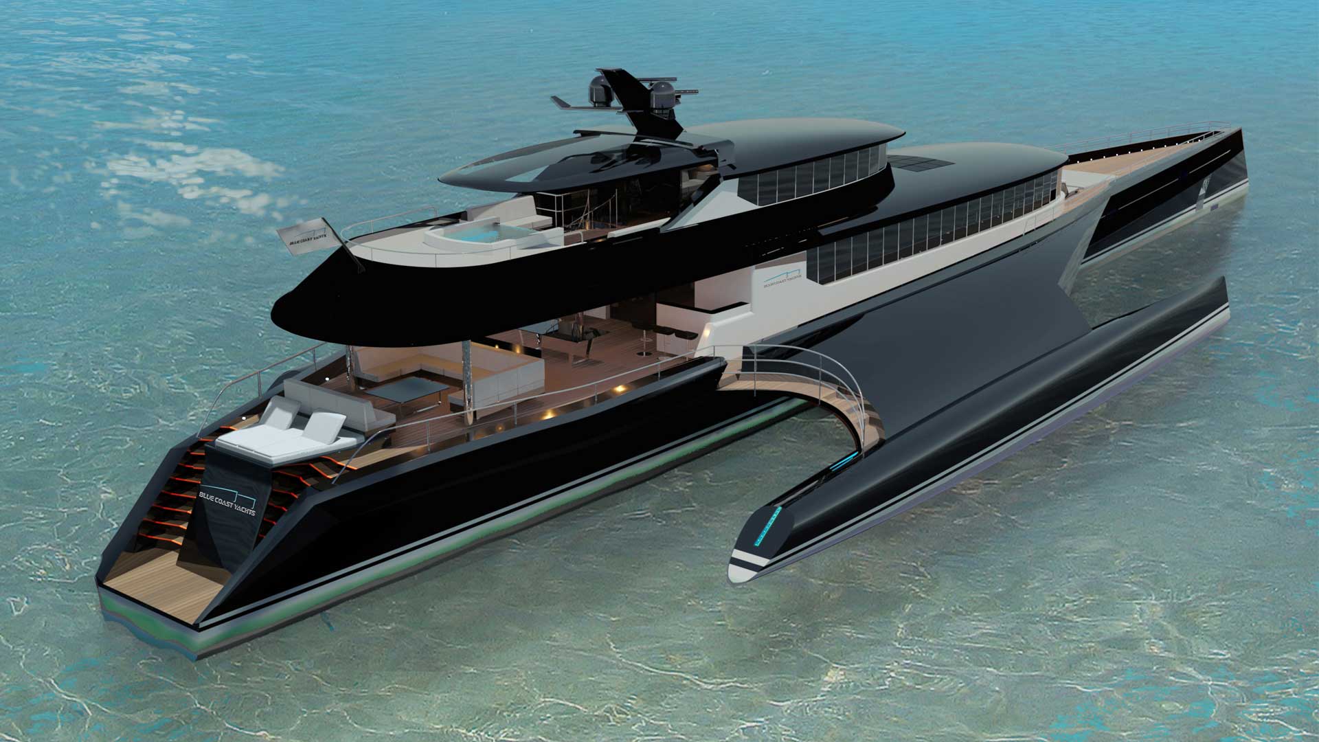 Blue Coast Yachts Unveils 60m Power Trimaran Yacht Harbour