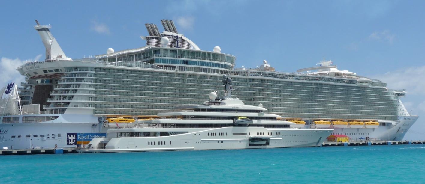 big yacht next to small yacht