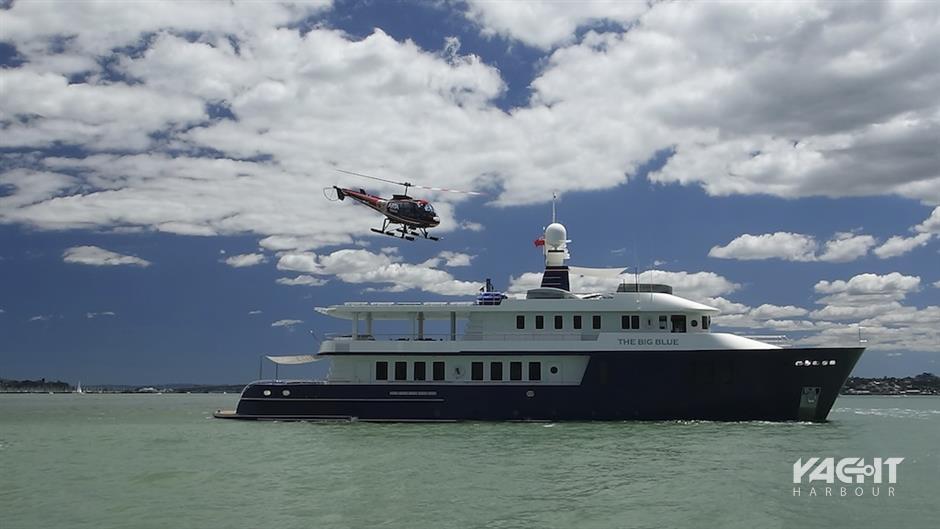 big blue motor yacht